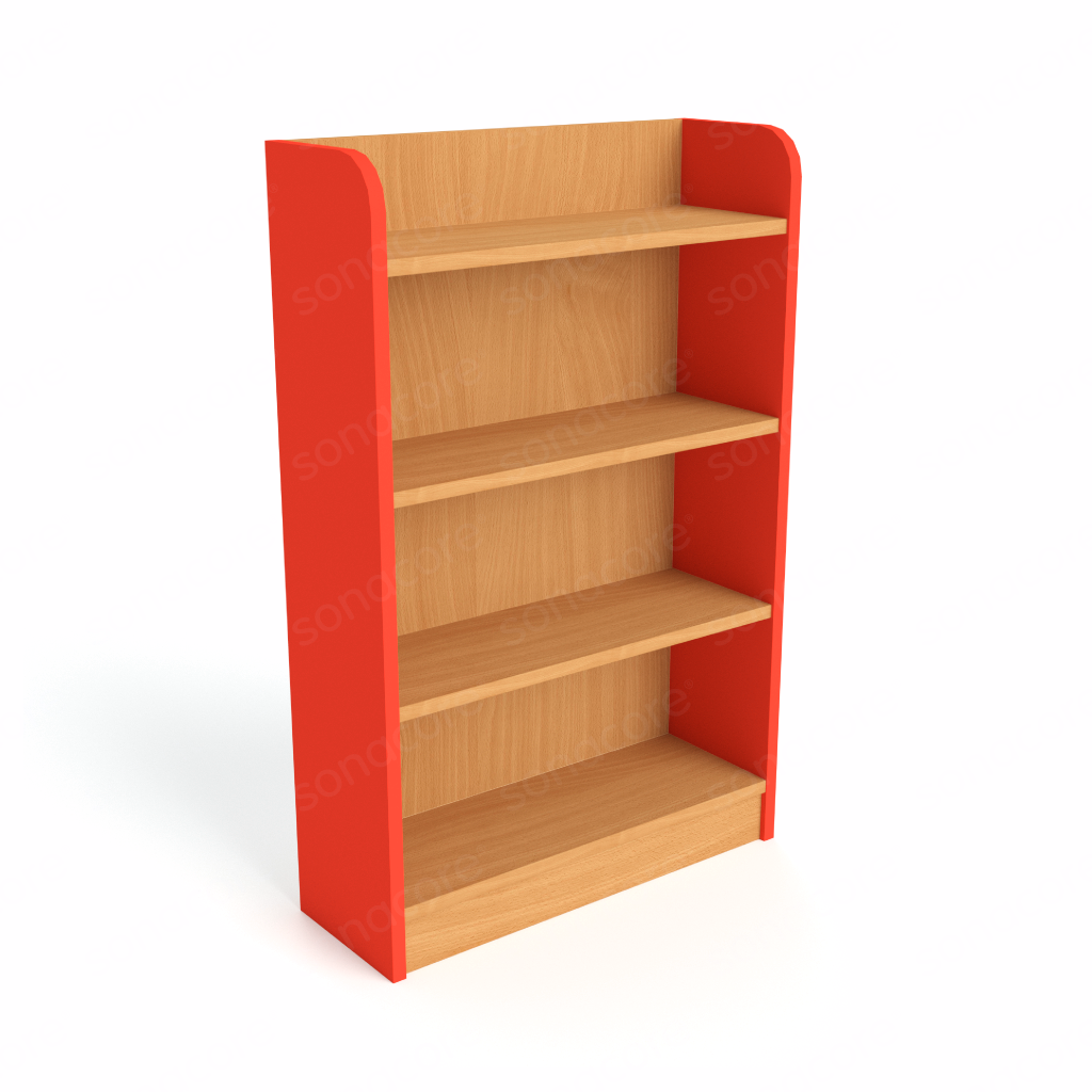 Library Bookshelf - Single Sided - 4 Level - Red