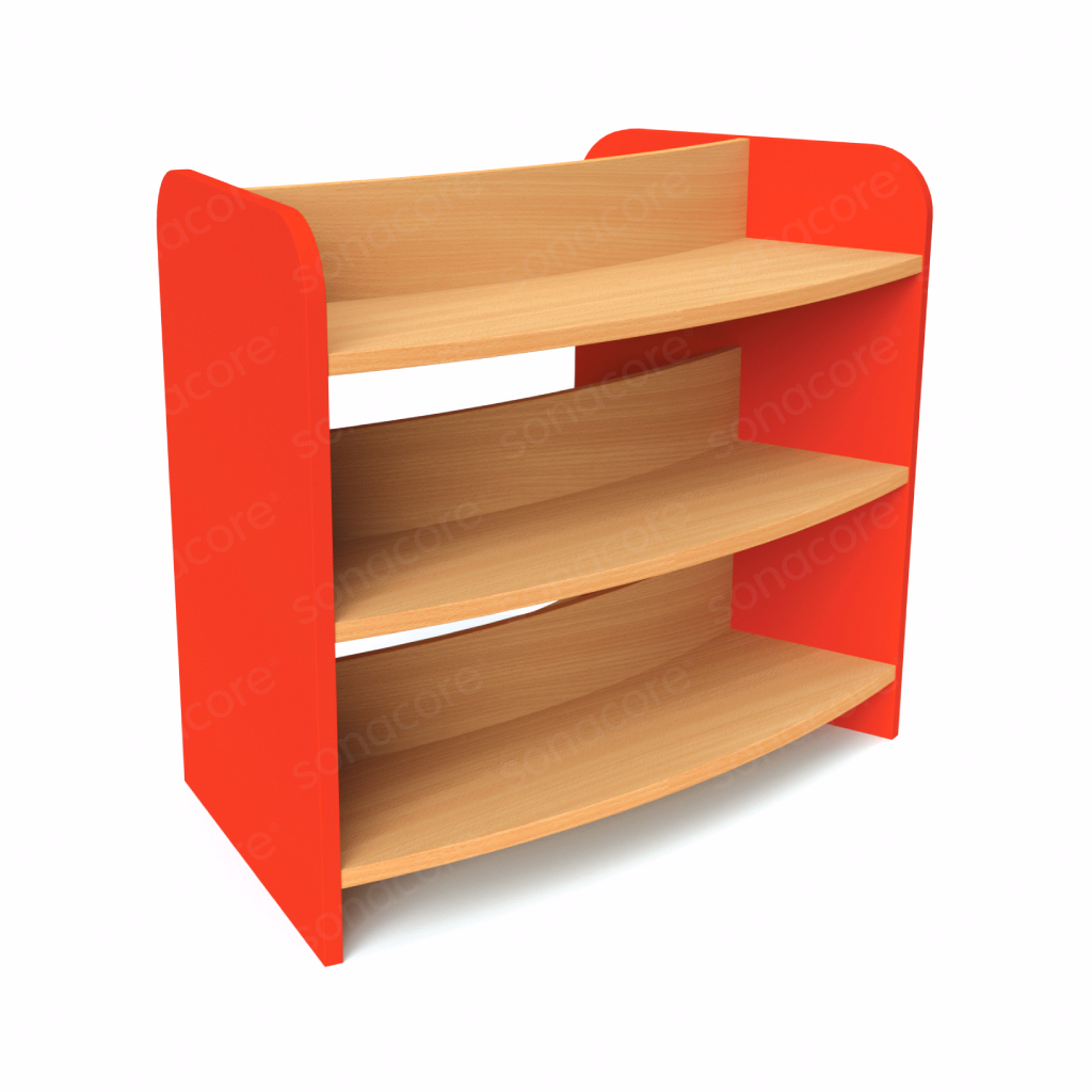 Library Bookshelf - Curved Double Sided - 3 Level - Red
